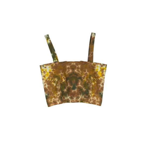 Handmade Reversible Earth Tone Tie Dye Lace Up Suede  Corset Crop Top - Picture 7 of 10